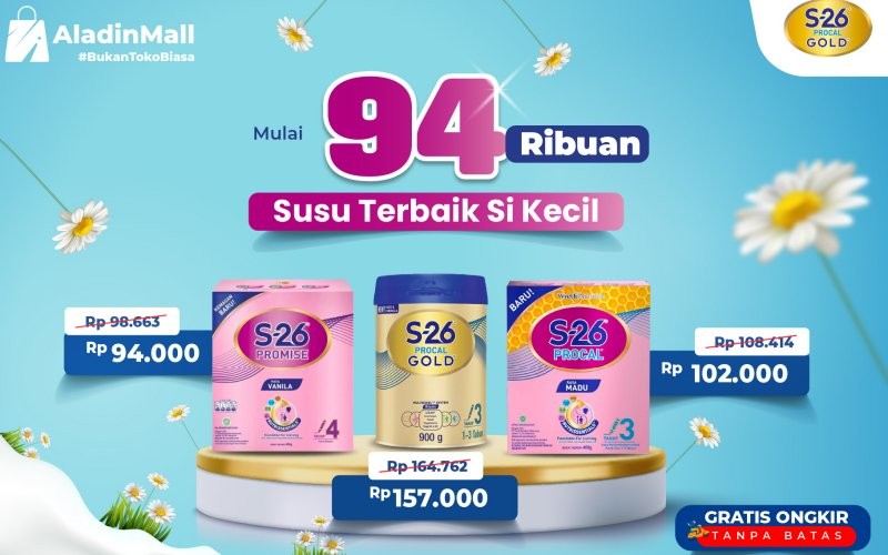 Jangan lewatkan promo Susu S26 Procal Gold di AladinMall. Dapatkan potongan harga Rp17.000.