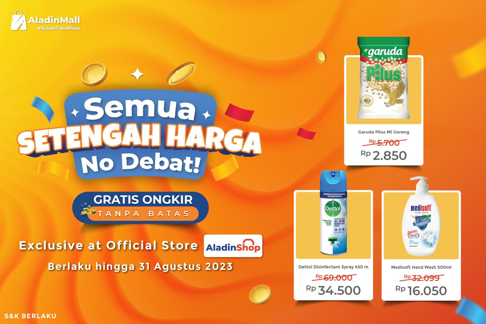 AladinShop Promo Setengah Harga! Belanja Sekarang Plus Gratis Ongkirnya. (Foto: MNC Media)