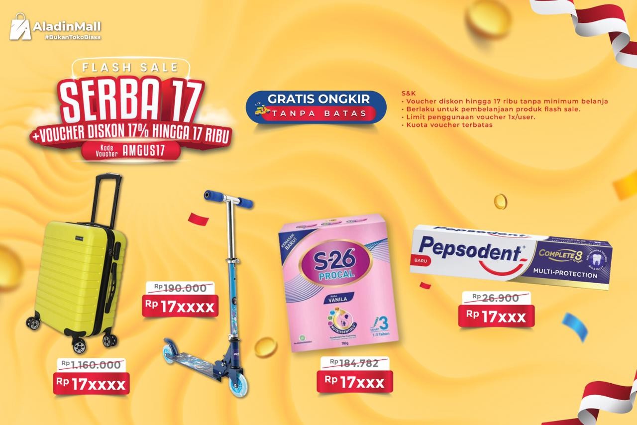 Nikmati Flash Sale Serba 17 di AladinMall, Banyak Promo dan Voucher Menarik. (Foto: MNC Media)