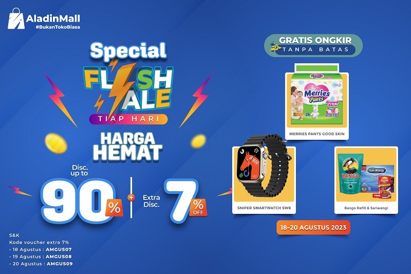 Ikutan Special Flash Sale di AladinMall Dapat Diskon 90% + 7%, Caranya Gampang Banget (Foto MNC Media)