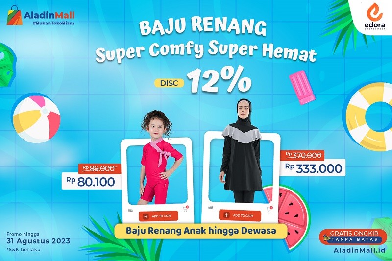 Cek Promo Baju Renang Edora Sportswear di AladinMall, Diskon hingga 12 Persen. (Foto: MNC Media)