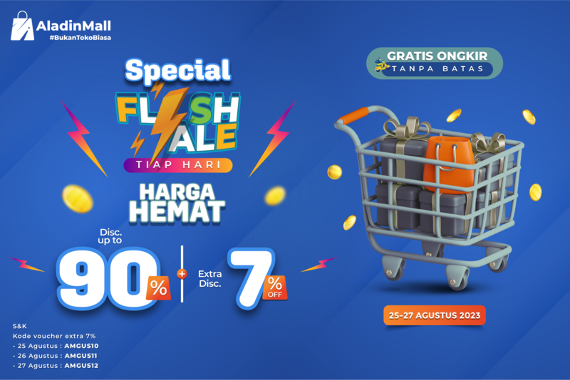 Serbu Flash Sale AladinMall, Diskon s.d 90% + 7% + Gratis Ongkir. (Foto: MNC Media)
