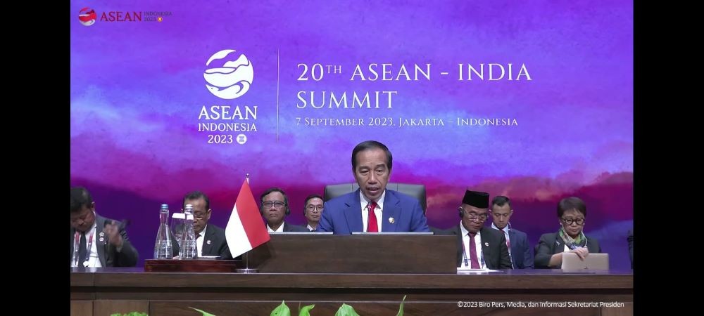 KTT ke-20 ASEAN-India, Jokowi Bahas Ekonomi Biru hingga Kejahatan Maritim. Foto: MNC Media.
