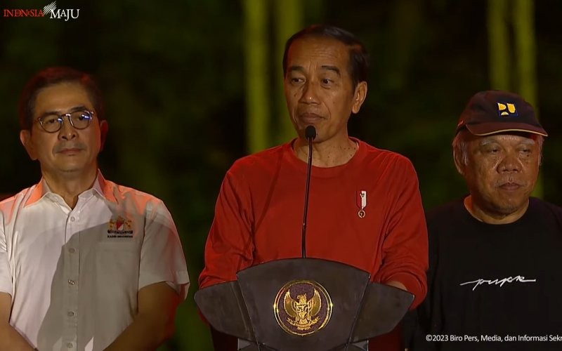 Presiden Joko Widodo  menghadiri pagelaran musik bertajuk Malam Apresiasi Nusantara di Ibu Kota Nusantara, Kalimantan Timur.