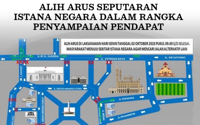 Pengalihan arus lalu lintas akan dilakukan saat demo buruh di Patung Kuda, Jakarta Pusat, Senin (10/2/2023)