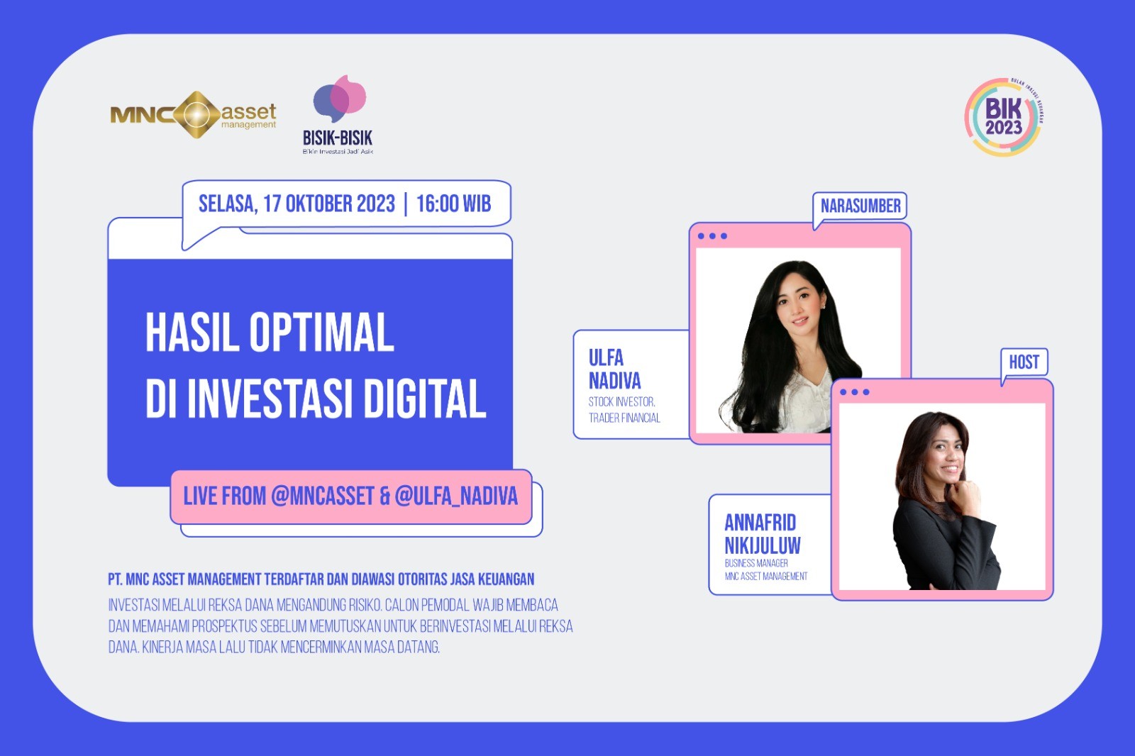 IG Live MNC Asset Beberkan Cara Investasi Digital agar Hasilnya Optimal. (Foto MNC Media)