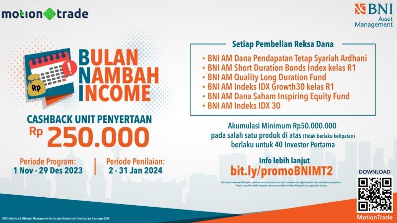 MNC Sekuritas bekerja sama dengan BNI Asset Management mengadakan promo Bulan Nambah Income. (MNC Sekuritas)