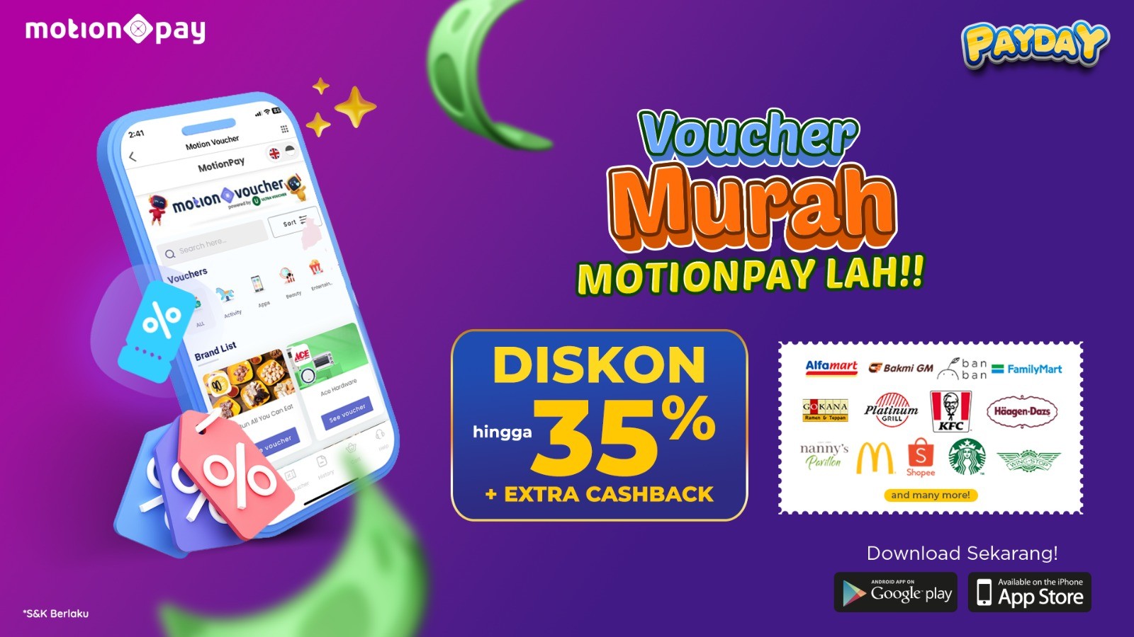 Nikmati Diskon Voucher Belanja hingga 35 Persen dan Extra Cashback dari MotionPay. (Foto: MNC Media)