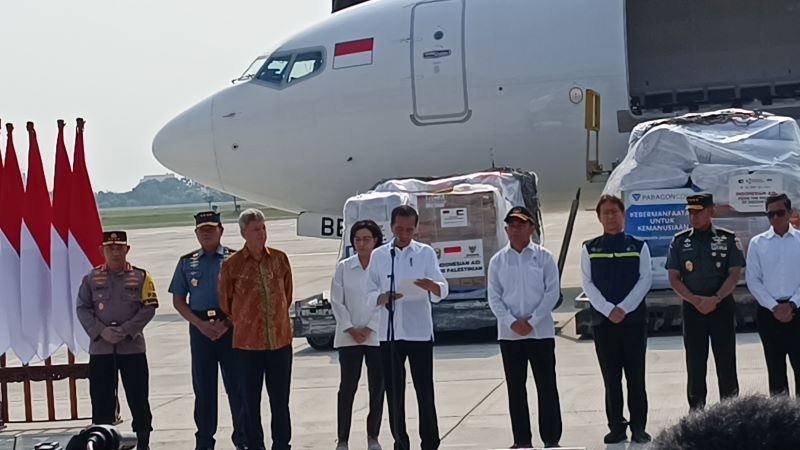 Sri Mulyani Ikut Lepas Bantuan Kemanusiaan untuk Palestina. (Foto: Raka/MNC Media)