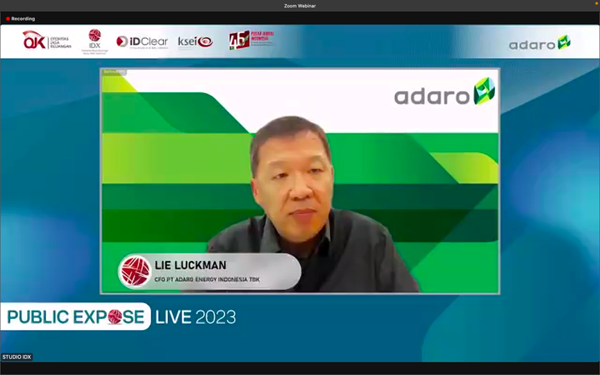 Adaro Energy (ADRO) Kaji Rencana Terbitkan Surat Utang di Era Suku Bunga Tinggi. (Foto Tangkapan Layar Zoom)
