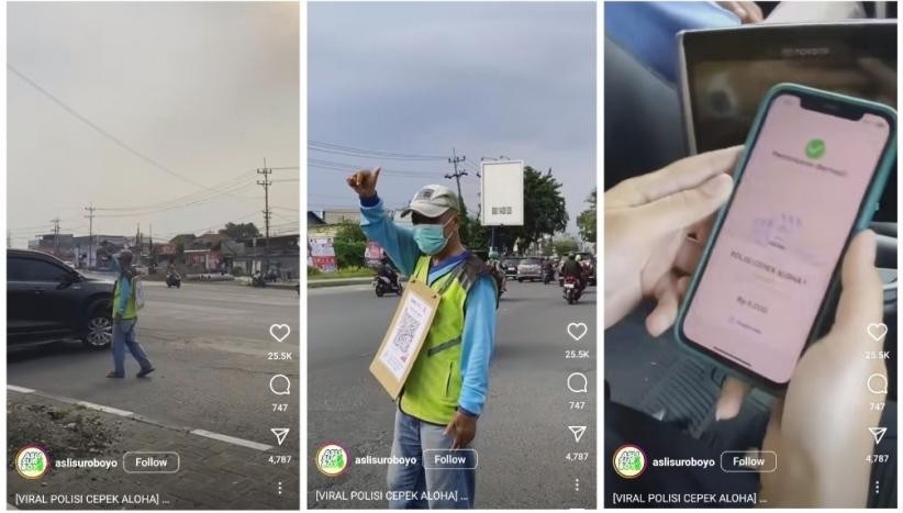 Viral, Pak Ogah di Sidoarjo Sediakan QRIS. (Foto: Instagram/@aslisuroboyo)