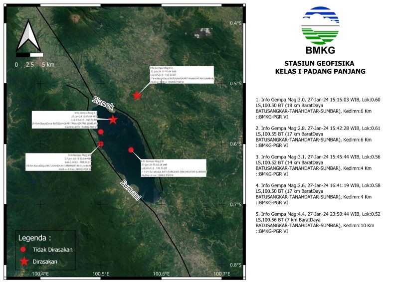 Lima Kali Gempa Terjadi di Danau Singkarak akibat Sesar Sianok-Sumani. (Foto: MNC Media)