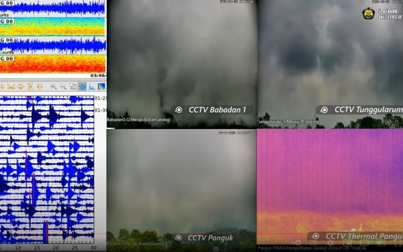 Gunung Merapi kembali memuntahkan awan panas guguran pada hari ini, Selasa (30/1/2024). (Istimewa)