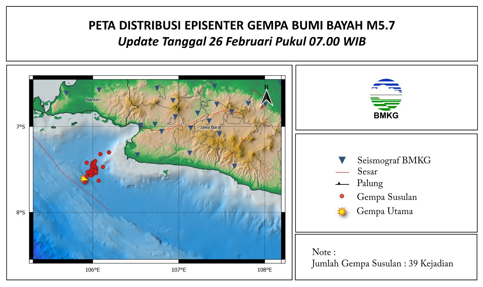 Terbaru, 39 Kali Gempa Susulan Terjadi di Bayah Banten. (Foto BMKG)