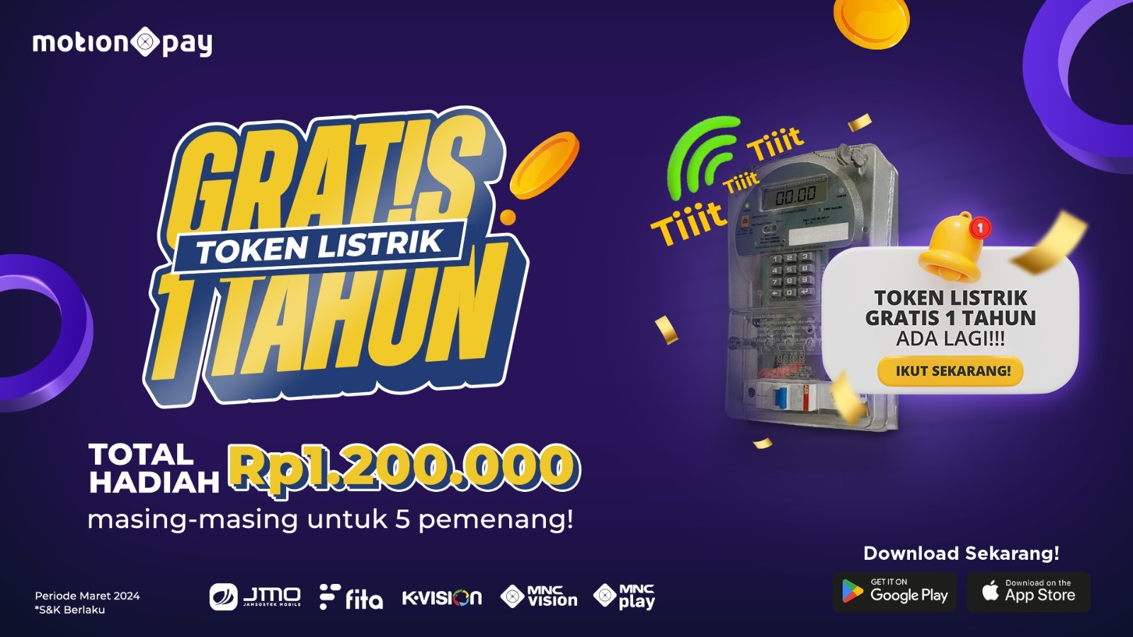 Ayo Rebut Hadiah Token Listrik Gratis Rp1,2 Juta di MotionPay (Foto: MNC Media)