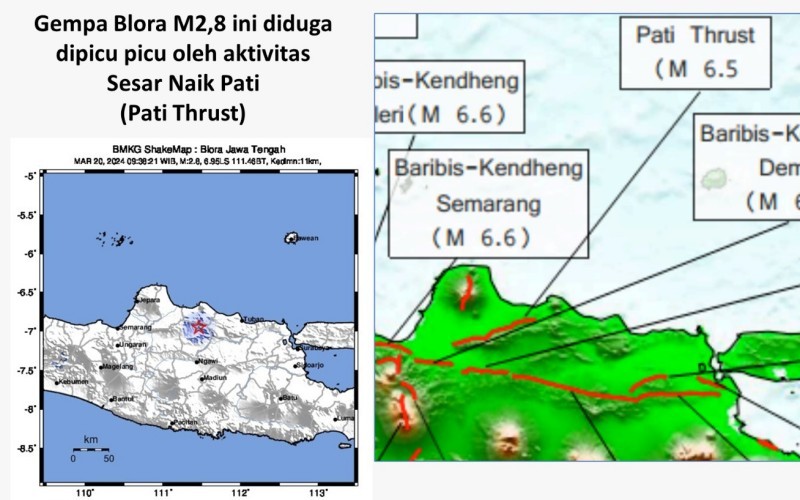 Gempa bumi dengan kekuatan Magnitudo 2,8 mengguncang Blora, Jawa Tengah.