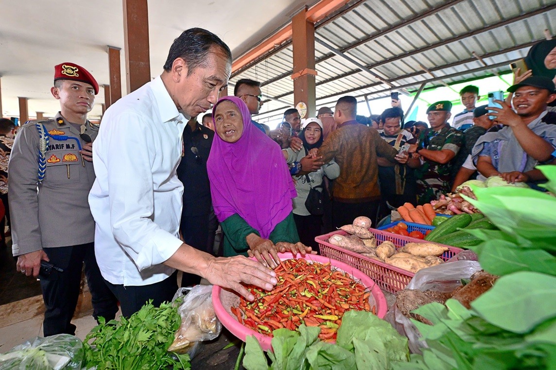 Jokowi Sebut Harga Bahan Pokok di Pasar Sebukit Rama Stabil. (Foto Setpres)