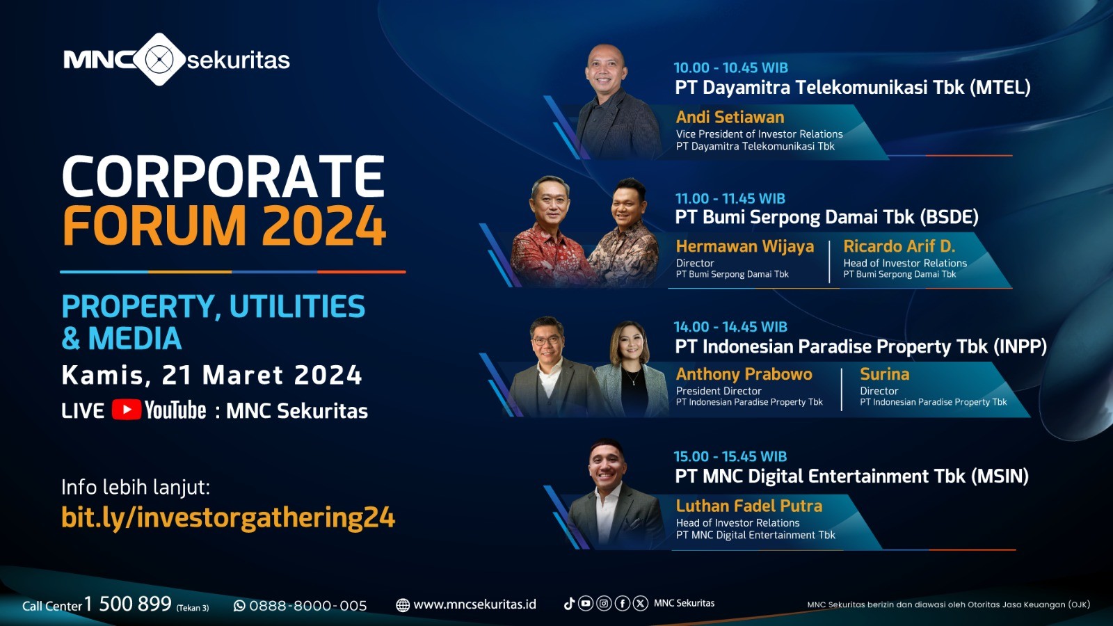 Corporate Forum: Saksikan Strategi dan Prospek Bisnis MTEL hingga MSIN di YouTube MNC Sekuritas (FOTO:MNC Media)
