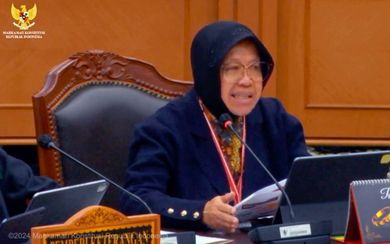 Mensos Tri Rismaharini saat menghadiri sidang lanjutan sengketa Pilpres 2024, di Gedung MK (Mahkamah Konstitusi)