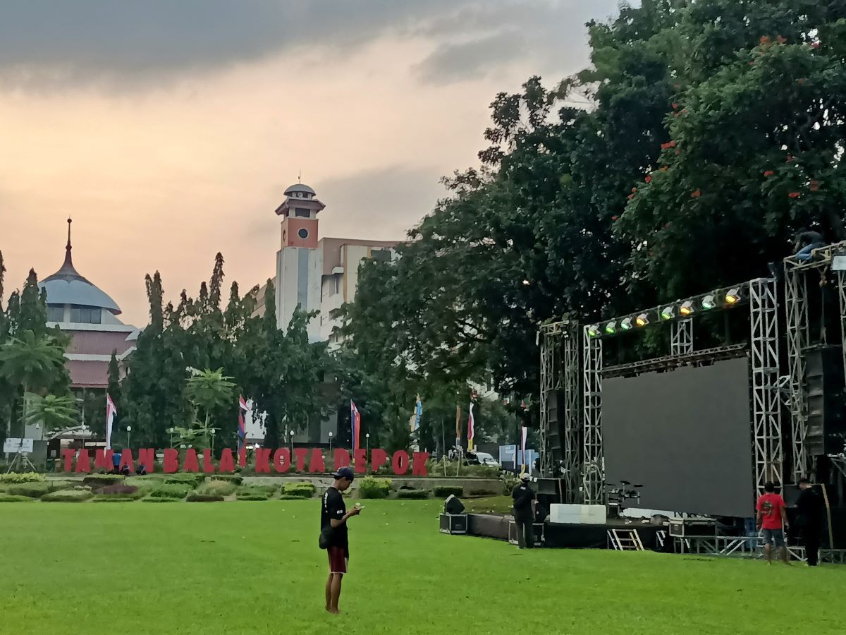 Jelang Nobar Semifinal Piala Asia U-23, Begini Suasa di Taman Balai Kota Depok. (Foto: Refi/MNC Media