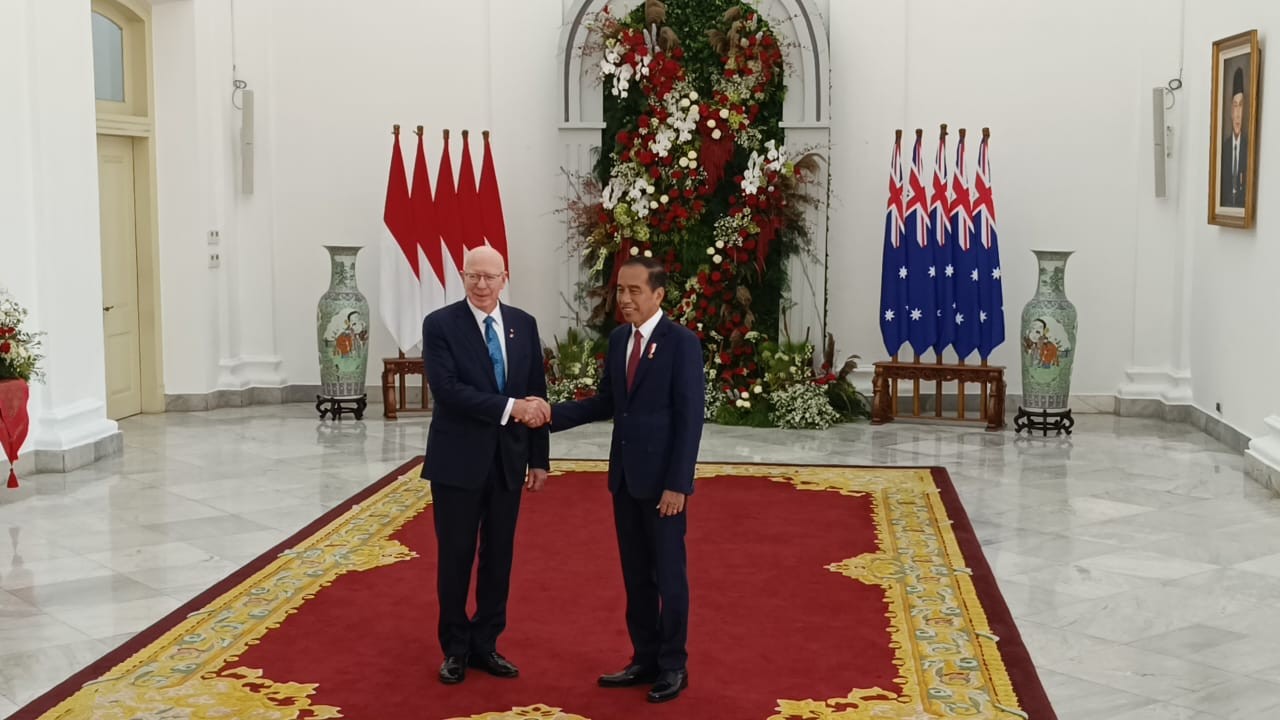 Jokowi Terima Kunjungan Kenegaraan Gubernur Jenderal Australia di Istana Bogor. (Foto: Raka/ MNC Media)