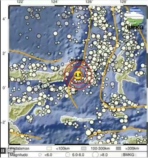 Gempa M4,8 Guncang Ratahan Minahasa Tenggara, Tidak Berpotensi Tsunami. (Foto: MNC Media)