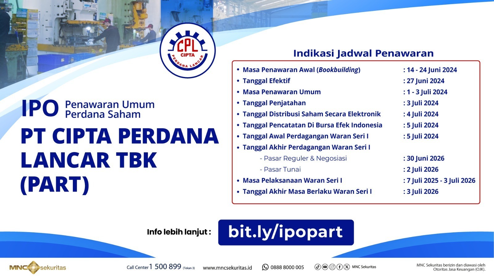 Cipta Perdana Lancar (PART) Tawarkan IPO Saham di Rentang Rp100-Rp105. (Foto: MNC Media)