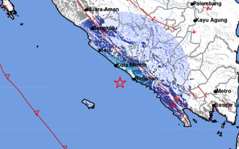 Gempa bumi berkekuatan Magnitudo 4,8 mengguncang Kaur, Bengkulu. (BMKG)