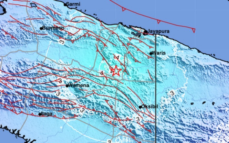 Gempa bumi dengan kekuatan Magnitudo 5,7 mengguncang Yalimo, Papua. (BMKG)