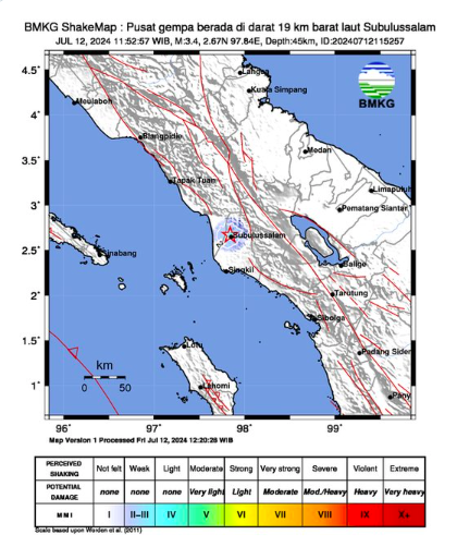 Gempa M3,4 Guncang Subulussalam Aceh, BMKG: Berpusat di Darat. (Foto: MNC Media)