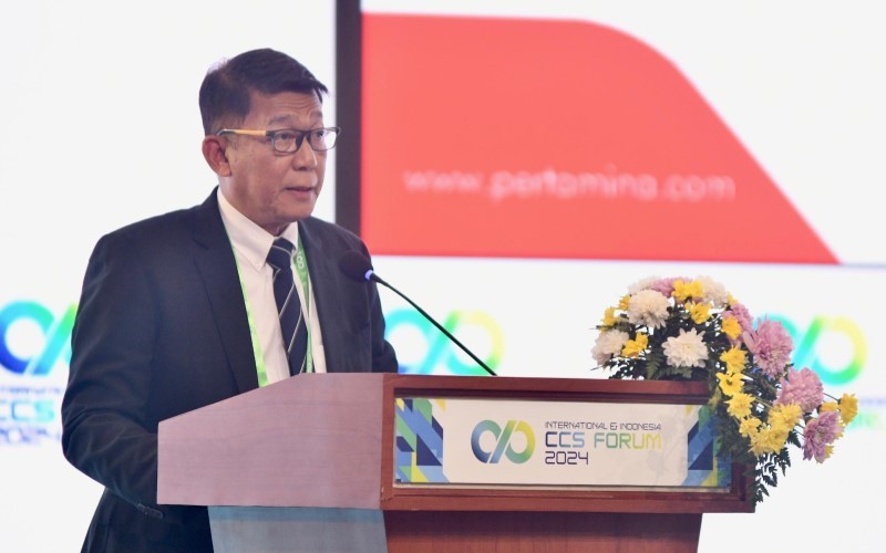 Direktur SPPU Pertamina A. Salyadi Saputra menjadi narasumber dalam “International & Indonesia CCS Forum 2024” di JCC, Senayan, Jakarta, Rabu (31/7/2024). (Foto
