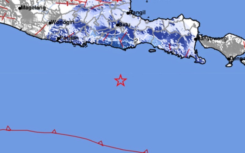 Gempa bumi Magnitudo 4,9 mengguncang Kabupaten Malang, Jawa Timur. (BMKG)