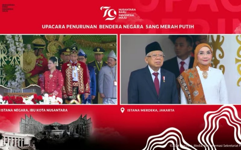 Wapres Ma'ruf Amin menghadiri upacara penurunan bendera Sang Merah Putih dalam rangka peringatan HUT Kemerdekaan RI ke-79 di Istana Merdeka, Jakarta.