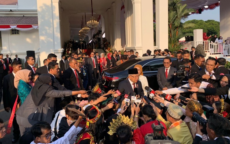 Wapres Ma'ruf Amin berpesan kepada pemerintahan selanjutnya, Prabowo Subianto dan Gibran Rakabuming Raka menjadikan Indonesia yang lebih baik.  (Binti Mufarida)