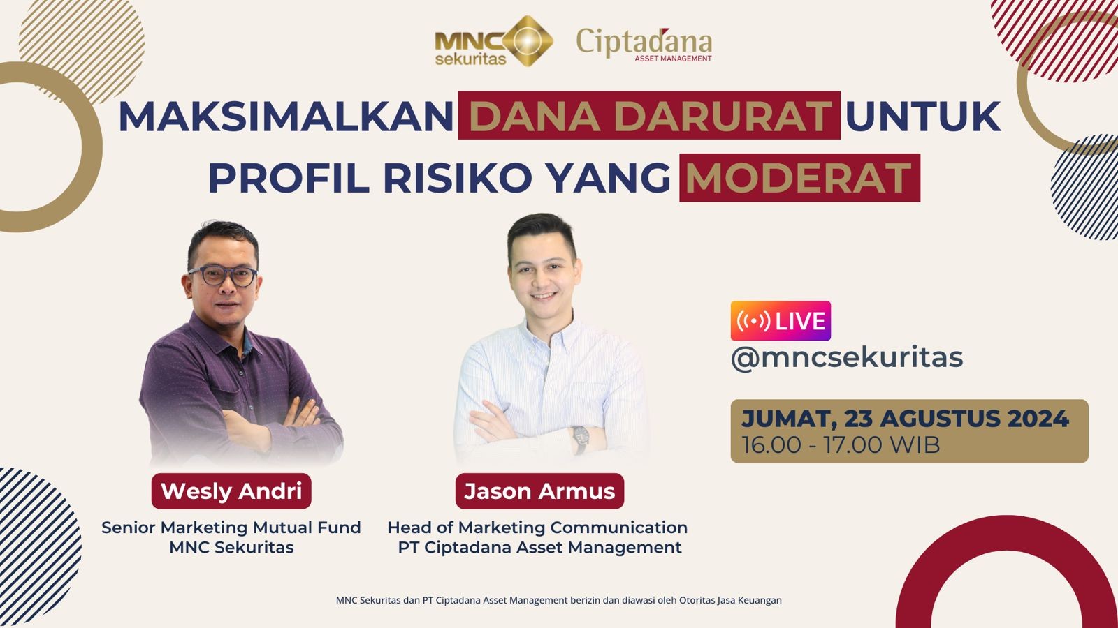 Jangan Lewatkan Tips Maksimalkan Dana Darurat untuk Investasi di IG Live MNC Sekuritas. (Foto: MNC Sekuritas)