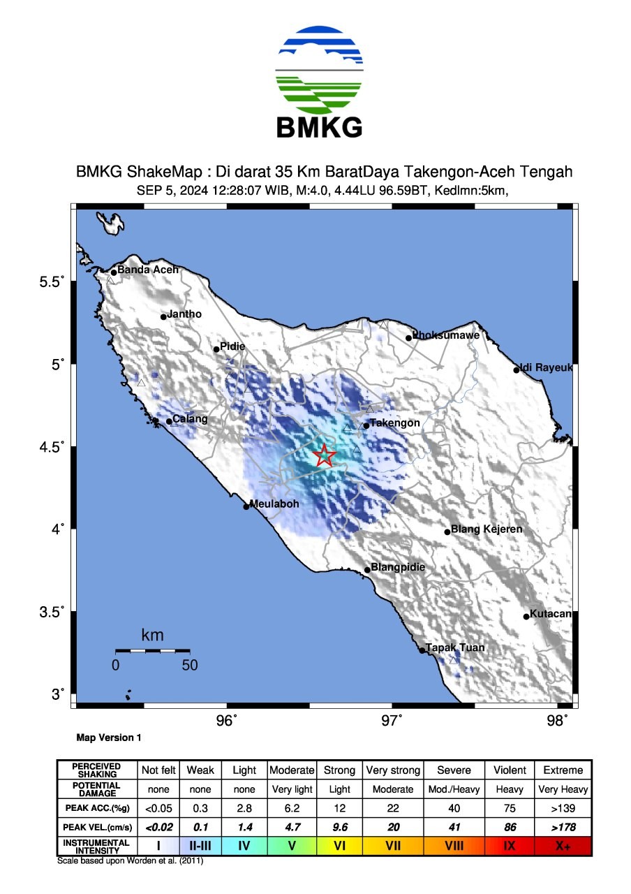 Gempa M4,0 Guncang Aceh Tengah, Akibat Aktivitas Sesar Besar Sumatera. (Foto: Dok. BMKG)