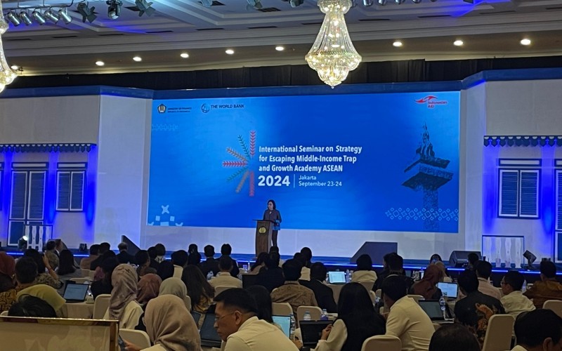 Menkeu Sri Mulyani Indrawati dalam acara The International Seminar ASEAN Global Development and the Middle Income Trap and Growth Academy ASEAN (Tangguh/MPI)