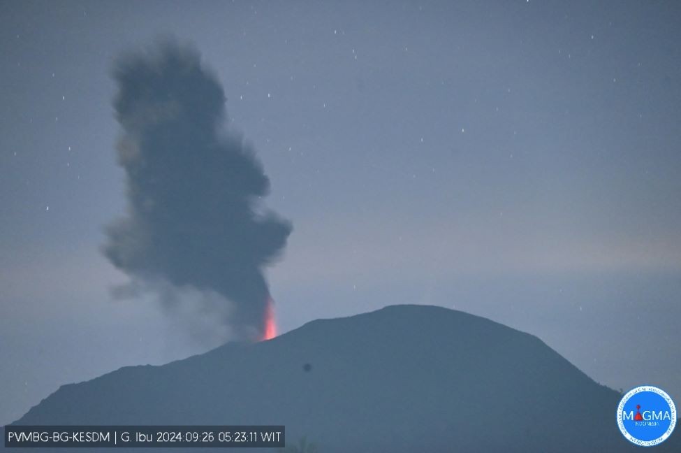 Gunung Ibu Erupsi Empat Kali Beruntun, Masyarakat Diimbau Tak Beraktivitas di Radius 4 Km. (Foto: Dok. PVMBG)
