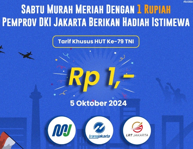 HUT TNI, Naik TransJakarta, MRT, LRT Cuma Rp1 Hari Ini (foto instagram @dishubdkijakarta)