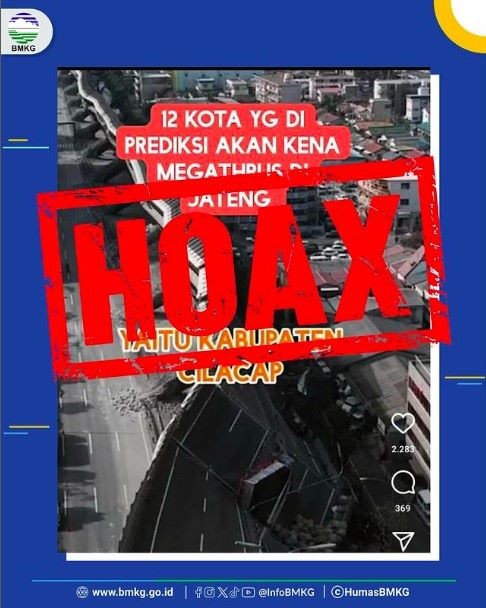 Beredar Info 12 Kota di Jateng Bakal Terkena Megathrust, BMKG Pastikan Hoaks. (Foto: Instagram BMKG)