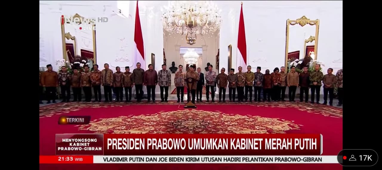 Susunan Kabinet Merah Putih Prabowo-Gibran, Ada 48 Menteri