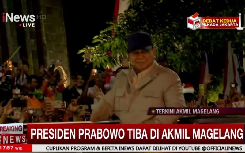 Presiden Prabowo Subianto tiba di Akademi Militer (Akmil), Magelang, Jawa Tengah. (iNews)