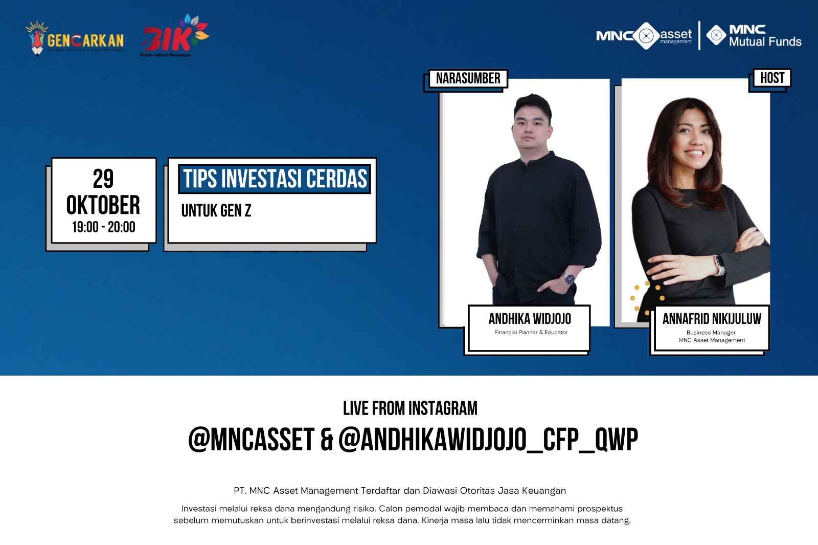 MNC Asset Management berkolaborasi dengan Andhika Widjojo menggelar IG Live pada Selasa, 29 Oktober 2024, pukul 19.00 WIB. (Foto: Ist.)
