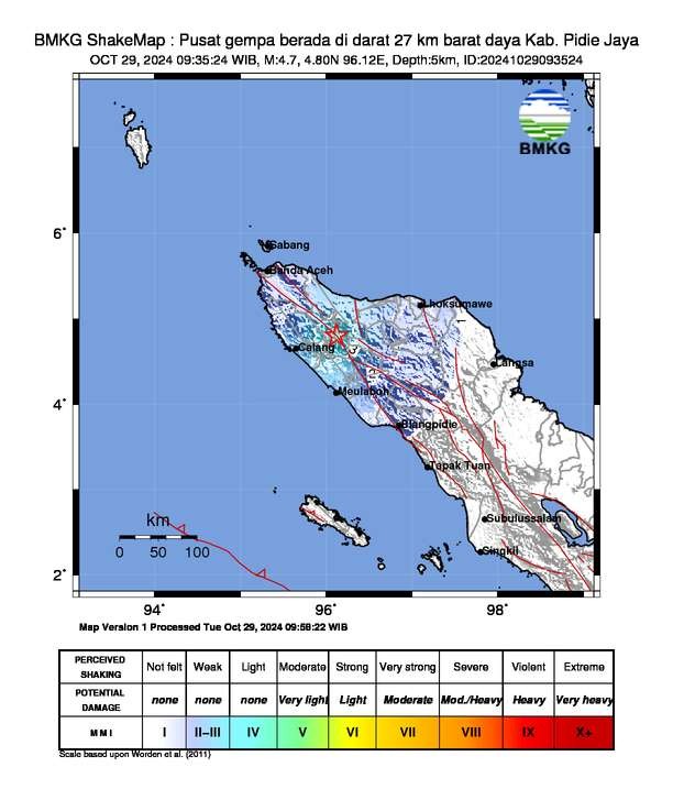 Gempa M4,7 Guncang Pidie Jaya Aceh, Berpusat di Darat. (Foto: Dok. BMKG)