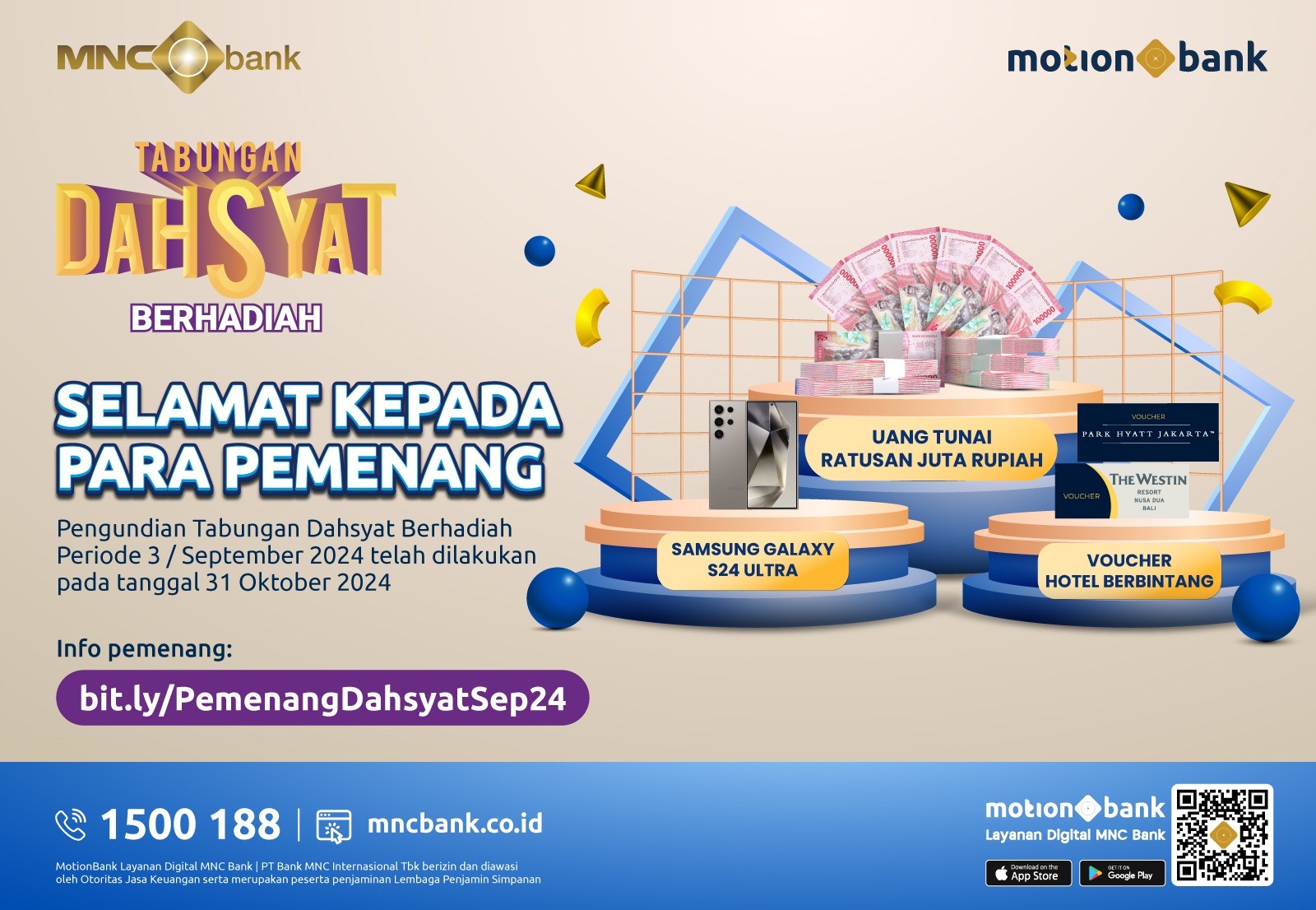MNC Bank Serahkan Hadiah Total Ratusan Juta Rupiah dalam Undian Tabungan Dahsyat Berhadiah. (Foto: MNC Media)