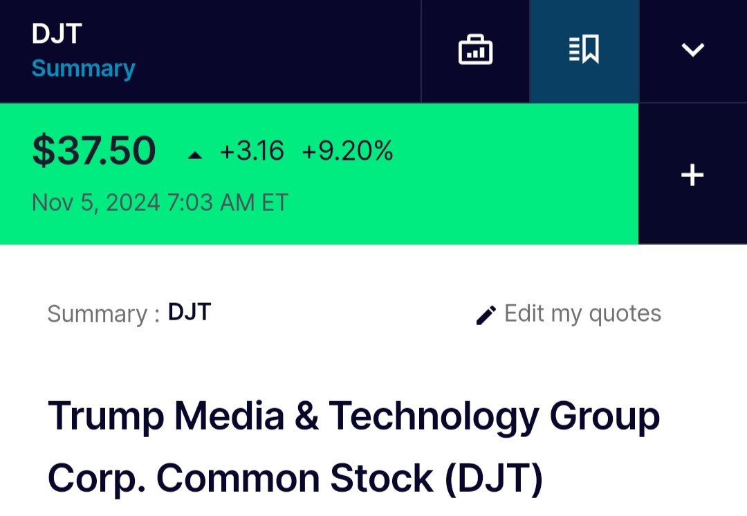 Saham Trump Media naik 9,20 persen pada Selasa ini. (Foto: tangkapan layar NASDAQ)
