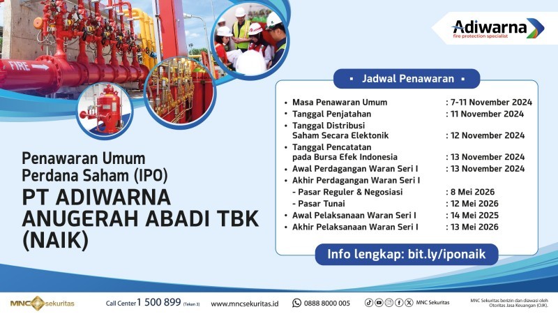 PT Adiwarna Anugerah Abadi Tbk (NAIK) akan melantai di Bursa Efek Indonesia atau BEI pada bulan November 2024. (MNC Media)