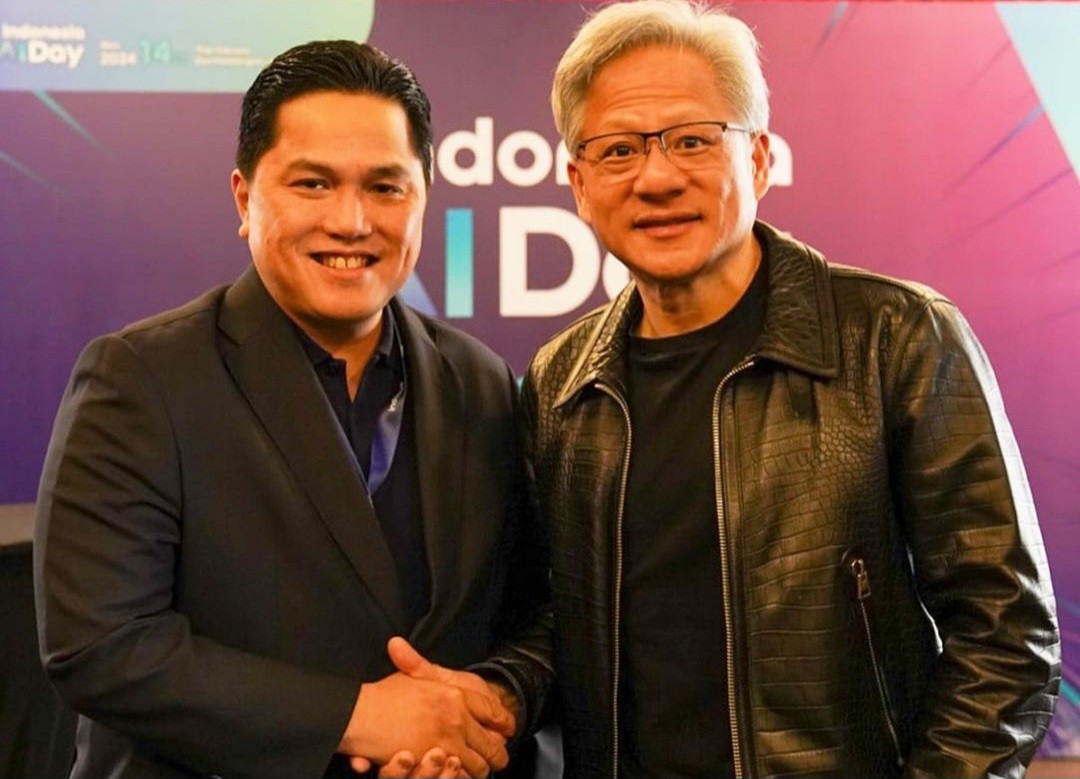 Menteri Badan Usaha Milik Negara (BUMN), Erick Thohir, bersama CEO Nvidia Corporation, Jensen Huang, di Jakarta, Kamis (14/11/2024). (Foto: Instagram)