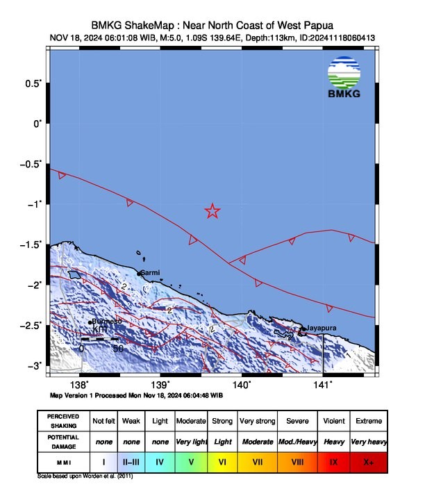 Gempa M5,0 Guncang Sarmi Papua, Akibat Aktivitas Sesar Aktif. (Foto: Dok. BMKG)