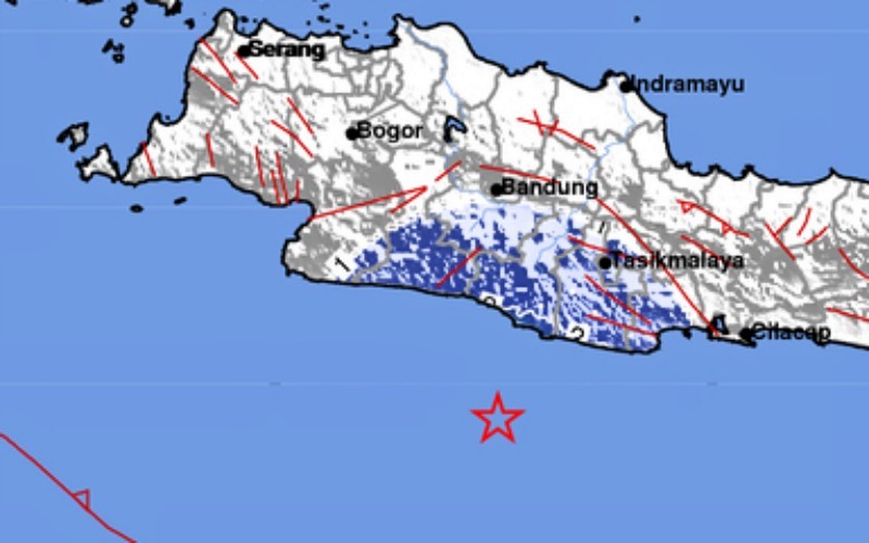 Gempa bumi terkini dengan kekuatan Magnitudo 4,6 mengguncang Kabupaten Tasimlaya, Jawa Barat. (BMKG)